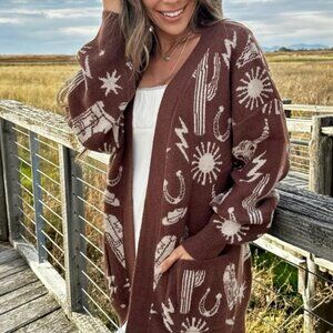 NWT New'M by Very J Western Cardigan in Brown Size S